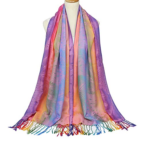 Colorful flowers Jacquard cotton pashmina Women Wrap Shawl tassels Scarves