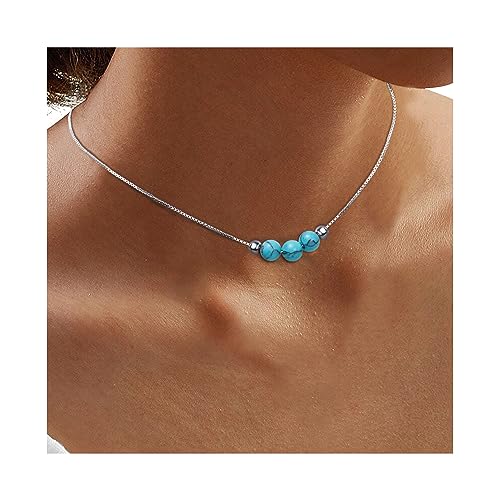 Silver Turquoise Choker Necklace for Women Dainty Western Turquoise Jewelry as Boho Gifts for Girl, Turquoise