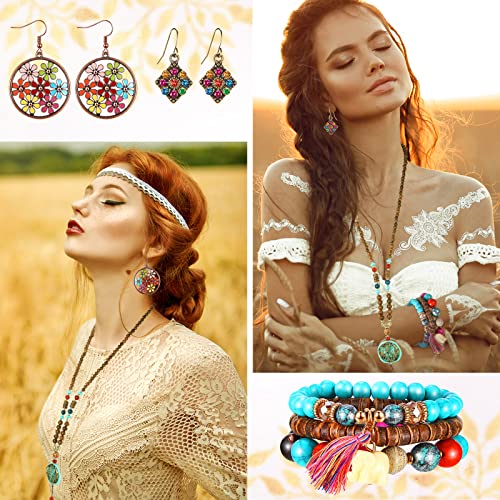 Beautiful 6 Pcs Boho Jewelry Set Vintage Dangle Earrings Beaded Bracelets Animal Tribe Beads Necklace for Women