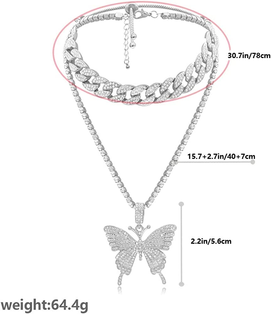 Layered Necklace for Women Butterfly Chunky Choker Link Chain CZ Daimend Pendant Necklace Handmade Dainty Layering Necklaces