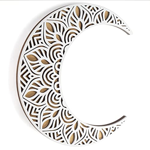 Mandala Moon Wood Decoration White 12"