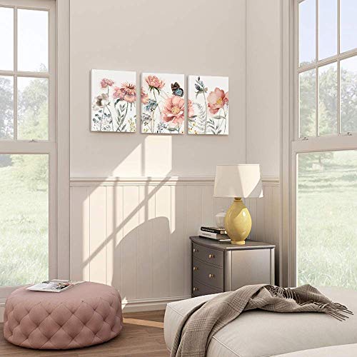 Pink Blossom Flower Wall Art Canvas 12×16 Inch, 3 Panels