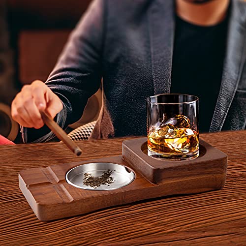 Wooden Cigar Ashtray Coaster/Whiskey Glass Tray & Cigar Holder