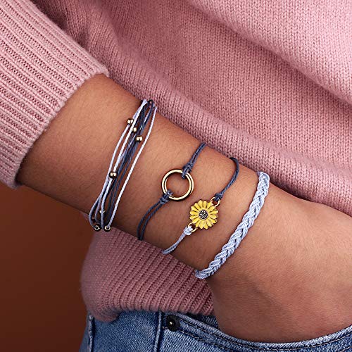 Sunflower String Bracelet Handmade Braided Rope Charms Boho Surfer Bracelet