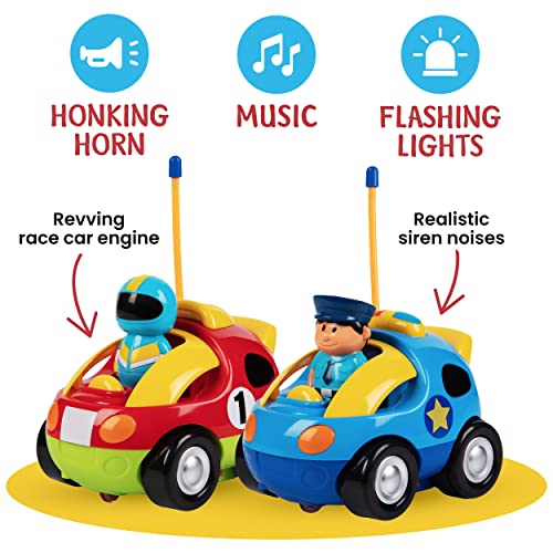 2 Pack Cartoon Remote Control Cars - Police & Race Cars