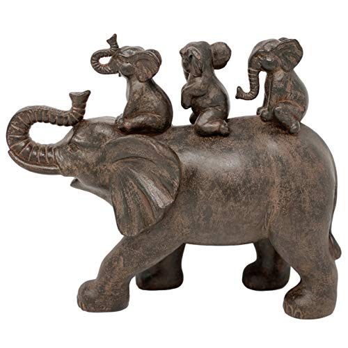 8" H 3 Baby Elephants Riding an Elephant Resin Statue Figurine Home Decoration