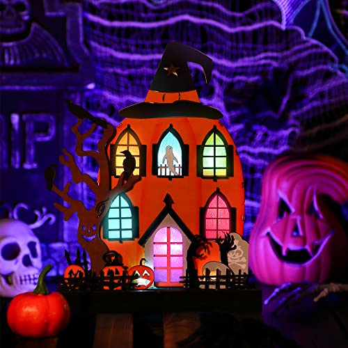 10.8 x 8.3 Inch Lighted Pumpkin Haunted House Halloween Decoration