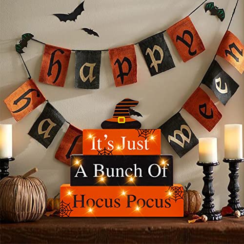 Halloween Wooden Block Sign with Led Lights- It's Just a Bunch of Hocus Pocus Decor