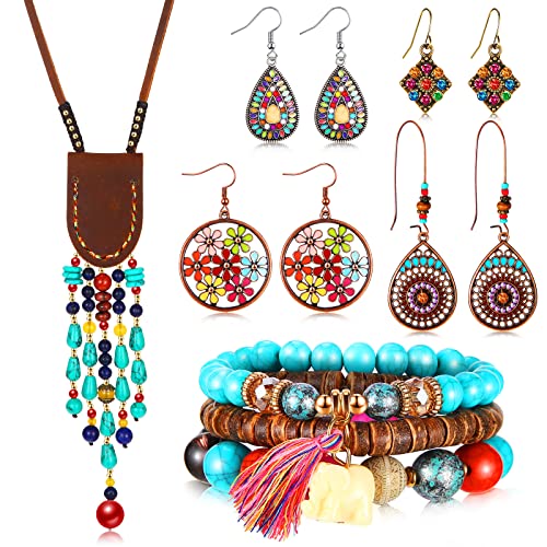 Beautiful 6 Pcs Boho Jewelry Set Vintage Dangle Earrings Beaded Bracelets Animal Tribe Beads Necklace for Women