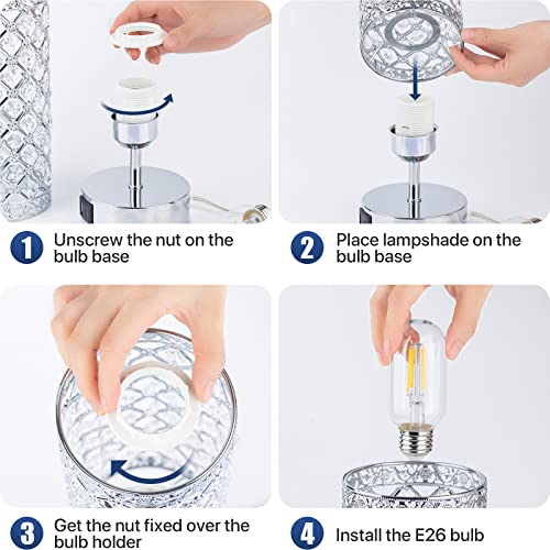 Touch Control Crystal Table Lamp w/ USB A+C Charging Ports & AC Outlet -Set of 2