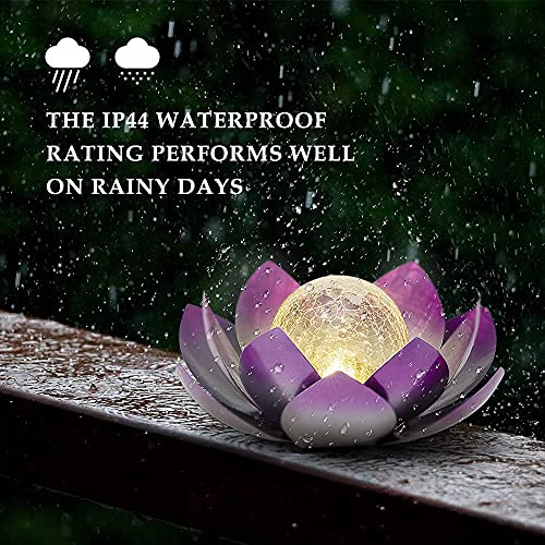 Lotus Solar Light  Garden Decor ,Waterproof LED Crackle Globe Glass Flower Light