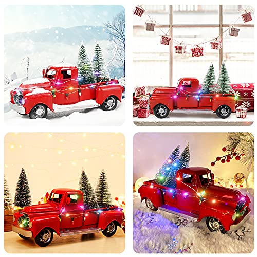 Christmas Farmhouse Red Truck w/ String Lights