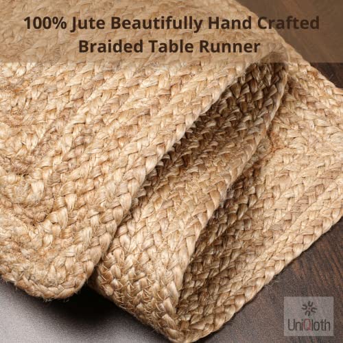 Farmhouse Jute Burlap Braided Table Runner 36 Inches Long - 13x36 Natural Jute Braided Table Runner