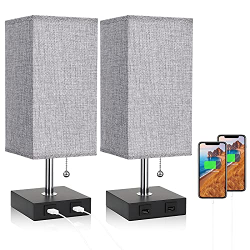 Bedside Table Lamps w/ Dual USB Charging Ports,(Pack of 2)