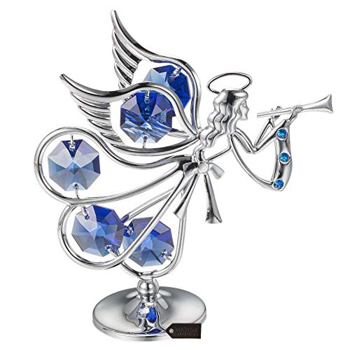 Guardian Angel Figurine Crystal Studded Ornament (Flying Angel, Chrome/Silver)