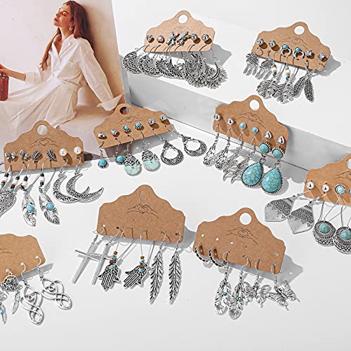 45 Pairs Bohemian Silver Drop Dangle Hypoallergenic Fashion Vintage Earrings Set