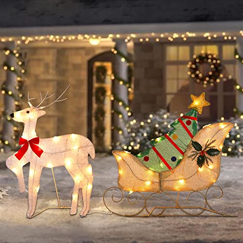 Set of 2 Lighted Christmas 2D Reindeers Outdoor Decorations