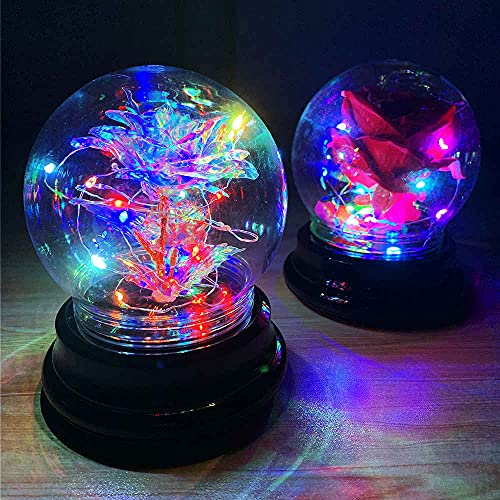 Galaxy Rose Flowers Forever Enchanted with Colorful LED Light in Glass Dome for Romantic Gifts