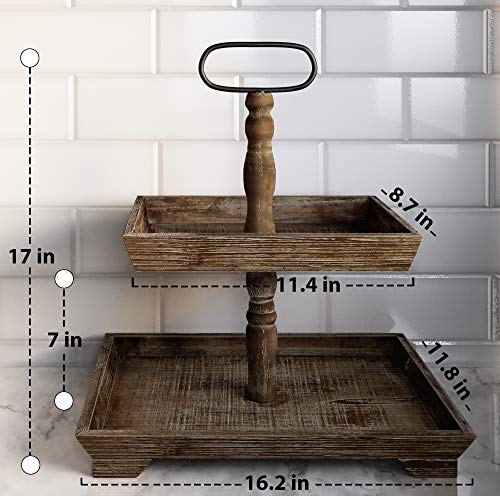 2 Tier  Wooden Farmhouse Tray Stand