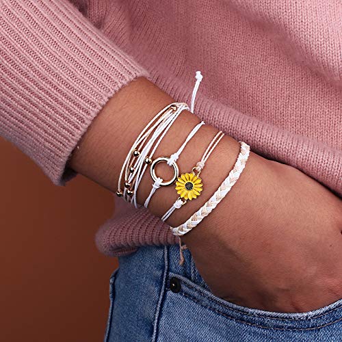 Sunflower String Bracelet Handmade Braided Rope Charms Boho Surfer Bracelet