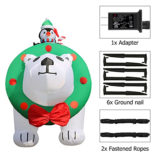 8FT Christmas Inflatable Polar Bear w/ Penguin & LEDs