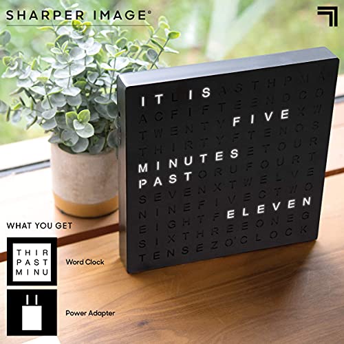 Electronic Word Clock w/ LED Light Display, USB Cord and Power Adapter, 7.75” Square Face