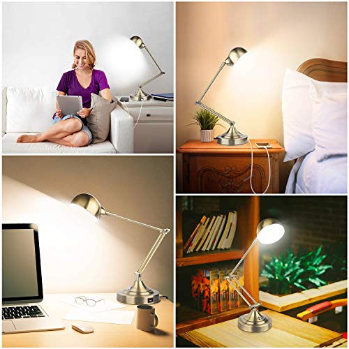 LED Desk Lamp w/ USB Charging Port, Swing Arm, Fully Dimmable, Eye-Caring