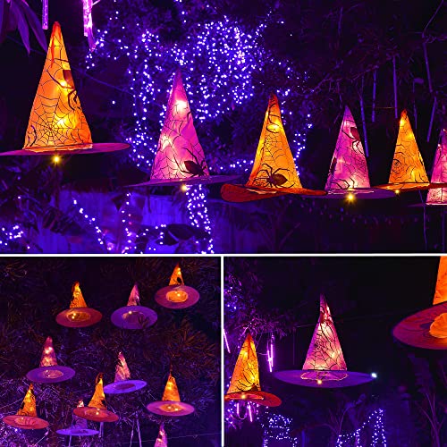 Halloween Decorations 8 Pcs Lighted Hanging Witch Hat