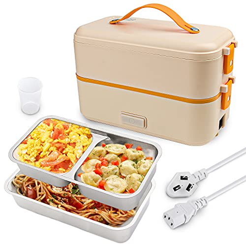 Self Cooking Electric Lunch Box, Mini Rice Cooker, 2 Layers Steamer, 800ML/110V (ONLY THE WALL PLUG)