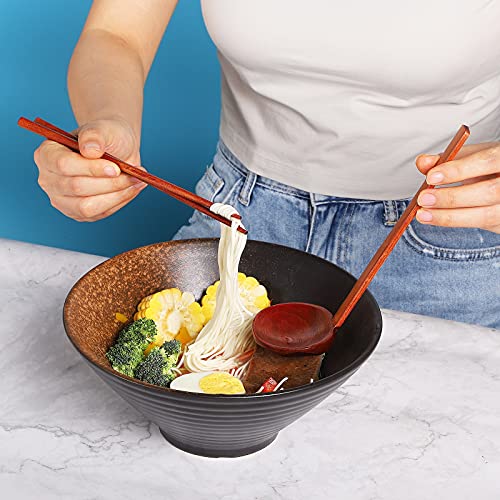 ARTISENO Ceramic Ramen Bowl Set- 2 Sets of 60oz Japanese Ramen Bowl with  Chopsticks and Spoons, Ramen Noodle Bowl, Pho Bowls, Cu