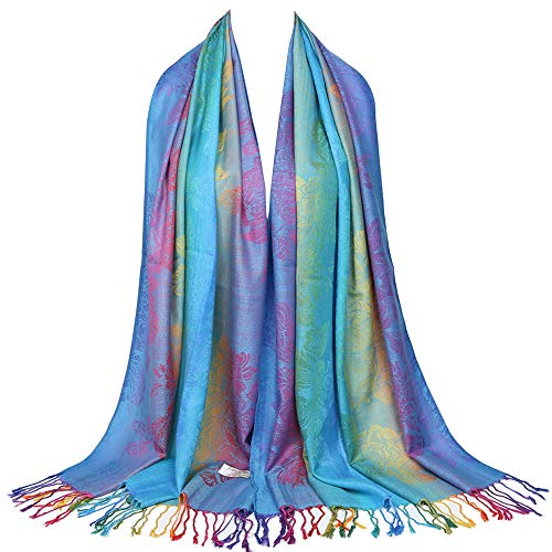 Colorful flowers Jacquard cotton pashmina Women Wrap Shawl tassels Scarves