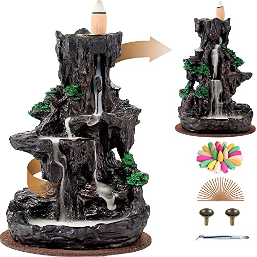 Dual Sided Mountain Waterfall Incense Burner w/ 120 Incense Cones+30 Incense Sticks