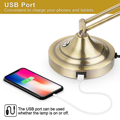 LED Desk Lamp w/ USB Charging Port, Swing Arm, Fully Dimmable, Eye-Caring