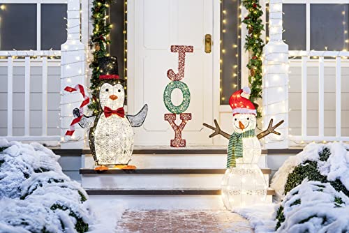 3.5ft 3D Cotton Snowman w/ Christmas Hat 80 LED Warm White