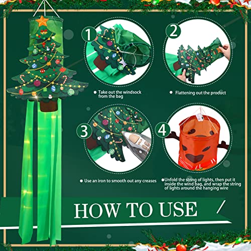 39 Inch  4 Pcs Christmas Windsock Flags w/ LED Lights