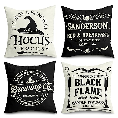 Halloween Decorations Pillow Covers  Hocus Pocus Farmhouse Saying White Black Outdoor/Indoor Fall Pillow Cover