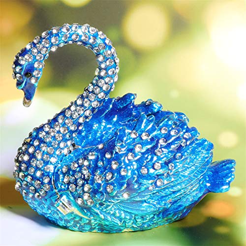 Diamond Blue Swan Trinket Box Hinged Hand-painted Figurine