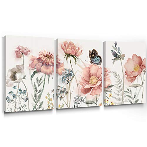 Pink Blossom Flower Wall Art Canvas 12×16 Inch, 3 Panels