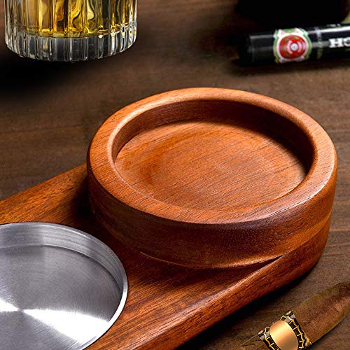 Wooden Cigar Ashtray Coaster/Whiskey Glass Tray & Cigar Holder