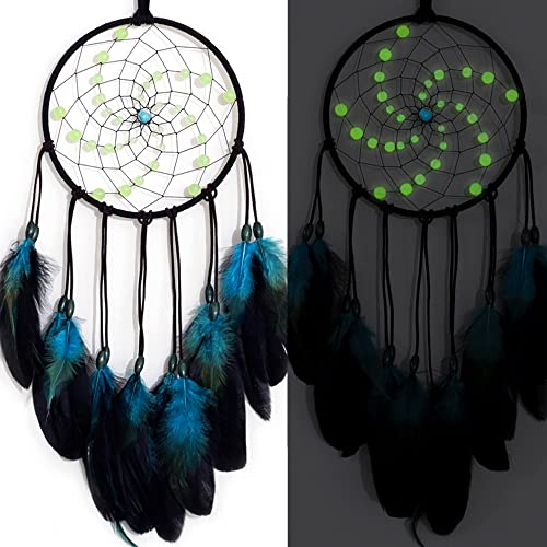 Blue Dream Catchers Handmade, Boho Traditional Circular Net for Wall Hanging Decor,