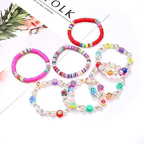 Colorful Beaded Stretchable Rainbow Heishi Stackable Bracelet Set