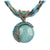 Women Lady Retro Vintage Bohemian Style Twist Woven Rope Chain Turquoise Rhinestone Pendant Collar