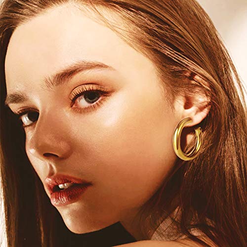 6 Pairs Gold Chunky Hoop Earrings Set for Women Hypoallergenic