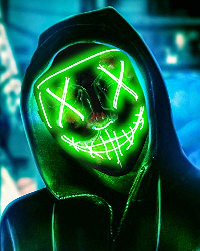 Scary Halloween Mask, LED Light up Mask Cosplay, Glowing in The Dark Mask Costume 3 Lighting Modes