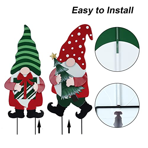 2 Pack Decorative Christmas Gnomes Garden Metal Stakes