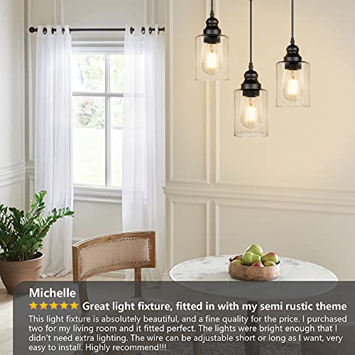 Adjustable Light Fixtures, Seeded Glass Shade Pendant Light-3 Pack