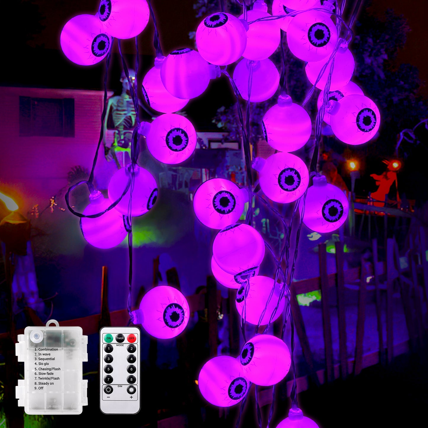 30 LED Halloween Eyeball String Lights 8 Modes w/ Remote