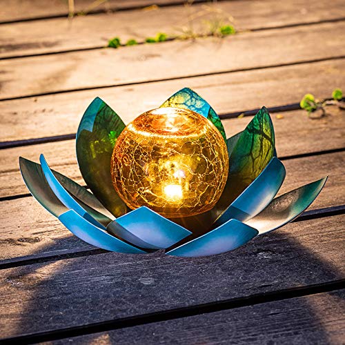 Lotus Solar Light  Garden Decor ,Waterproof LED Crackle Globe Glass Flower Light