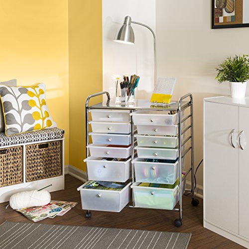 Rolling Storage Cart & Organizer w/ 12 Plastic Drawers