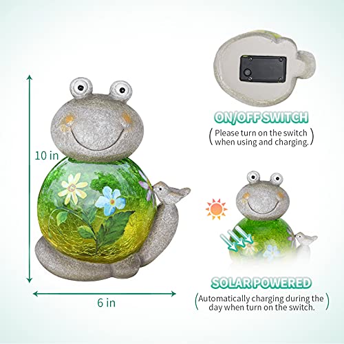 Garden Turtle Statue Outdoor Figurine Glass Solar Lights Decor